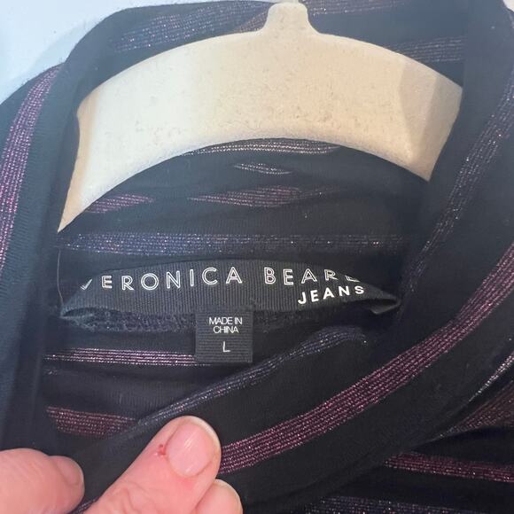 Veronica Beard Audrey Striped Knit Metallic Turtleneck Large Black Pink Purple - Picture 3 of 9
